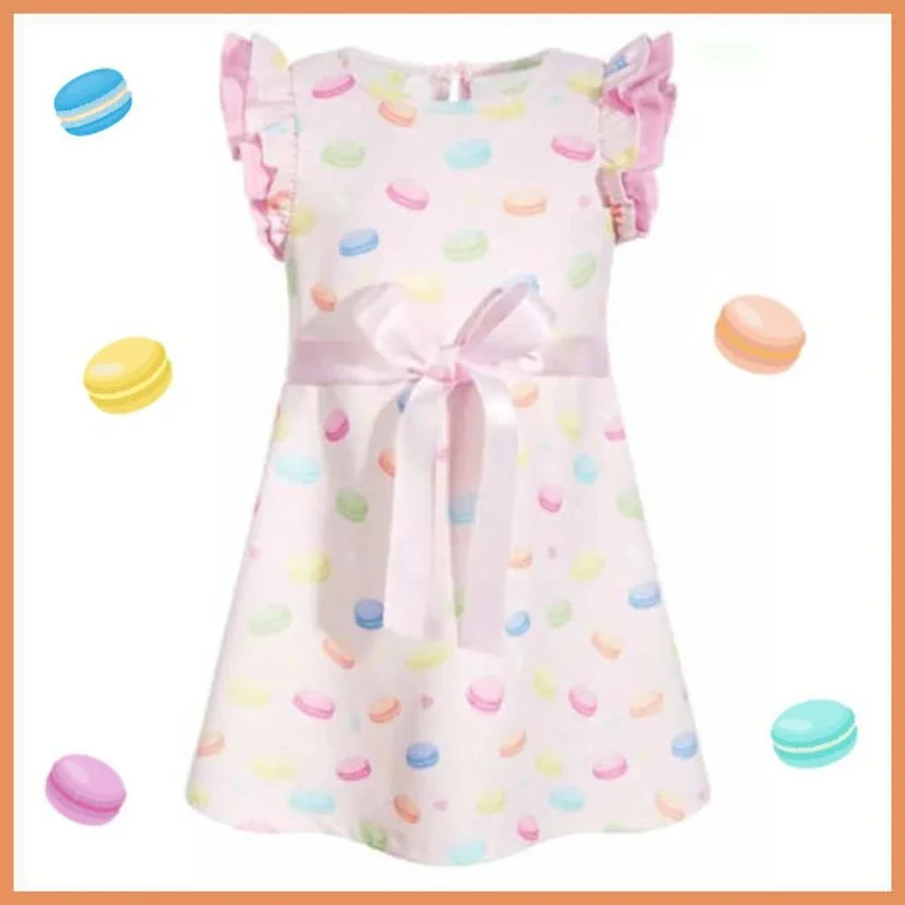 Samara Macaron Print Dress w/ Satin Ribbon 18 Months